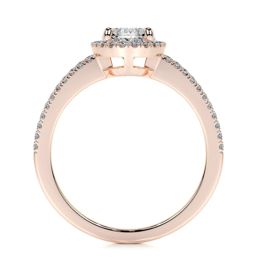 0.90 CT Oval Halo CVD H/SI1 Diamond Engagement Ring - Barbara Maison 