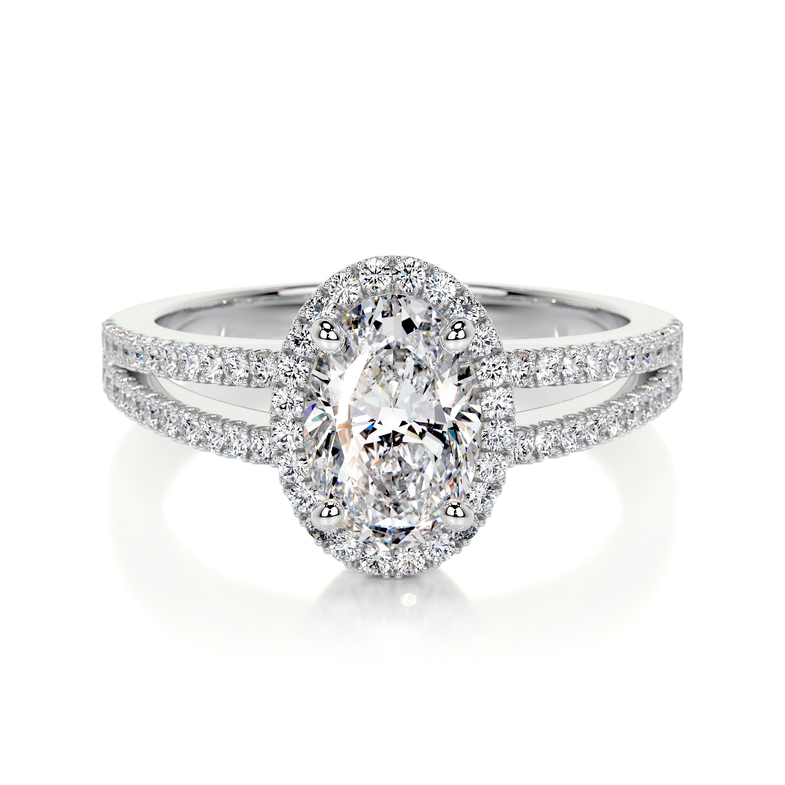 0.90 CT Oval Halo CVD H/SI1 Diamond Engagement Ring - Barbara Maison 