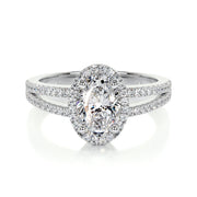 0.90 CT Oval Halo CVD H/SI1 Diamond Engagement Ring - Barbara Maison 
