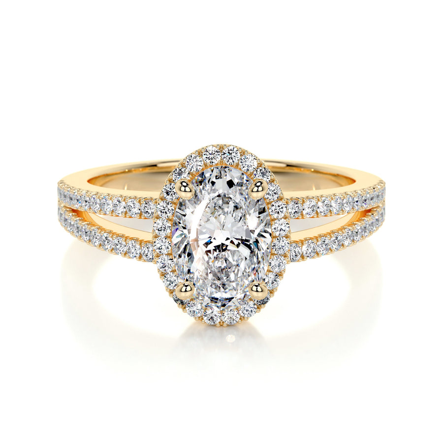 0.90 CT Oval Halo CVD H/SI1 Diamond Engagement Ring - Barbara Maison 