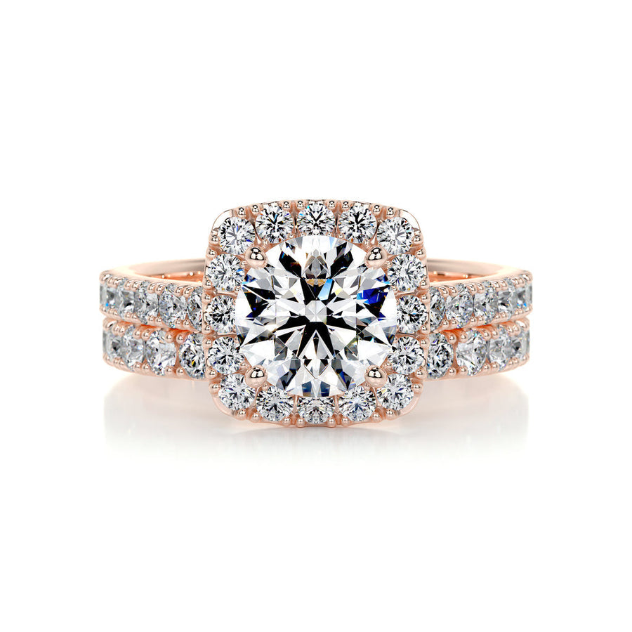 1.50 CT Round Halo CVD F/VS Diamond Bridal Ring Set - Barbara Maison 