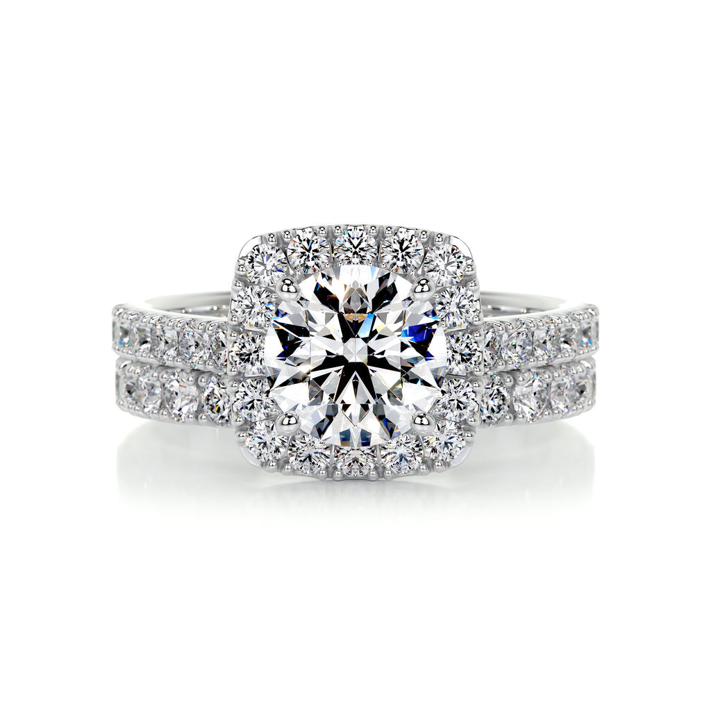 1.50 CT Round Halo CVD F/VS Diamond Bridal Ring Set - Barbara Maison 