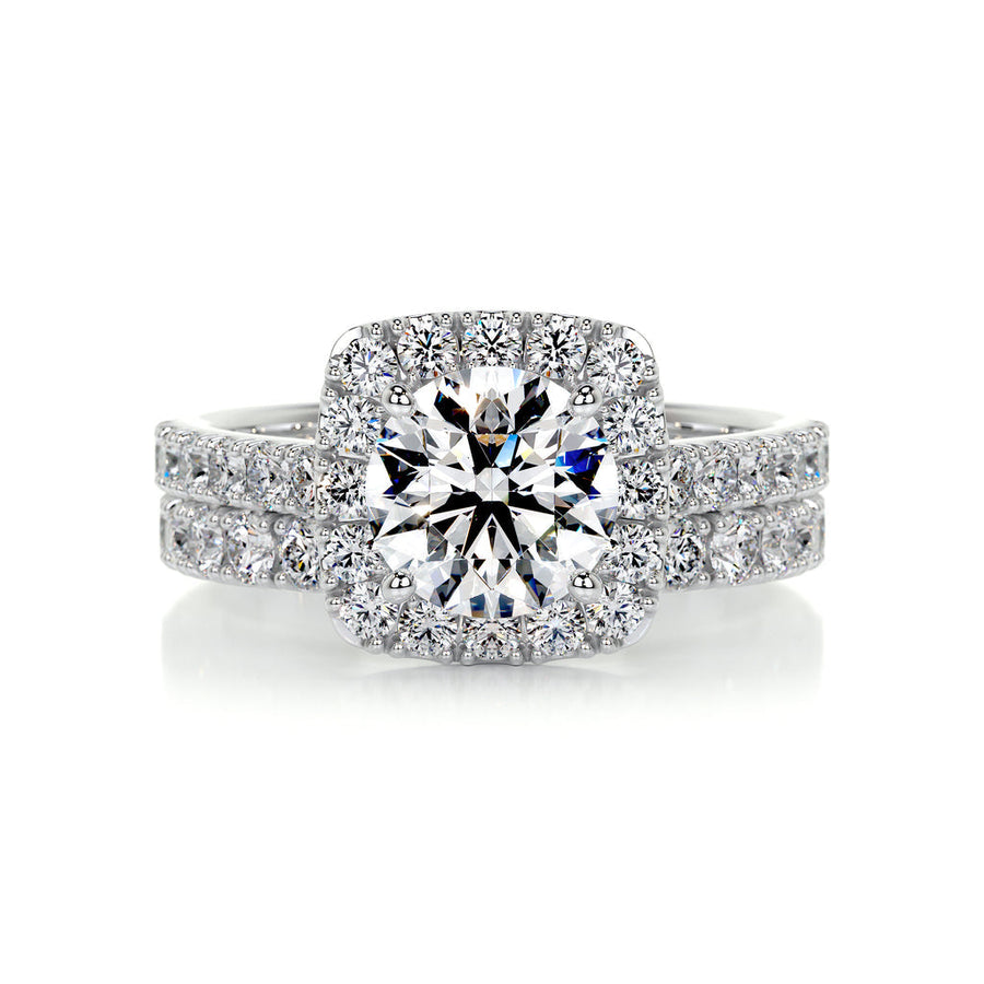 1.50 CT Round Halo CVD F/VS Diamond Bridal Ring Set - Barbara Maison 