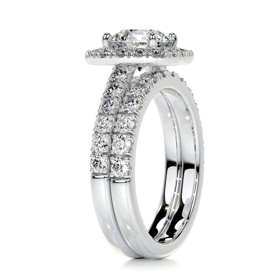 1.50 CT Round Halo CVD F/VS Diamond Bridal Ring Set - Barbara Maison 