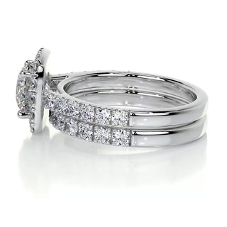 1.50 CT Round Halo CVD F/VS Diamond Bridal Ring Set - Barbara Maison 