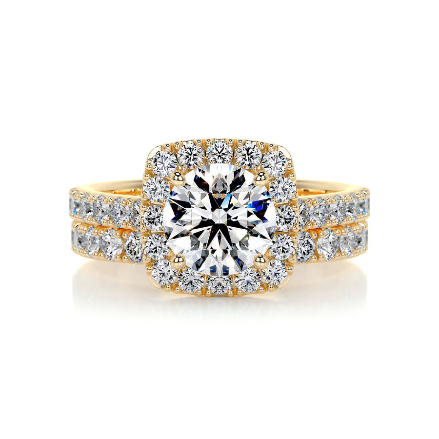 1.50 CT Round Halo CVD F/VS Diamond Bridal Ring Set - Barbara Maison 