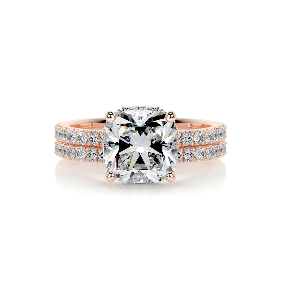 2.0 CT Cushion Hidden Halo CVD F/VS Diamond Bridal Set - Barbara Maison 