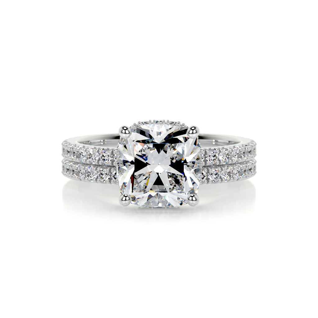 2.0 CT Cushion Hidden Halo CVD F/VS Diamond Bridal Set - Barbara Maison 