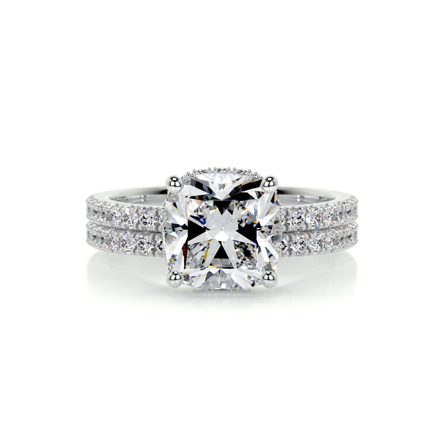 2.0 CT Cushion Hidden Halo CVD F/VS Diamond Bridal Set - Barbara Maison 
