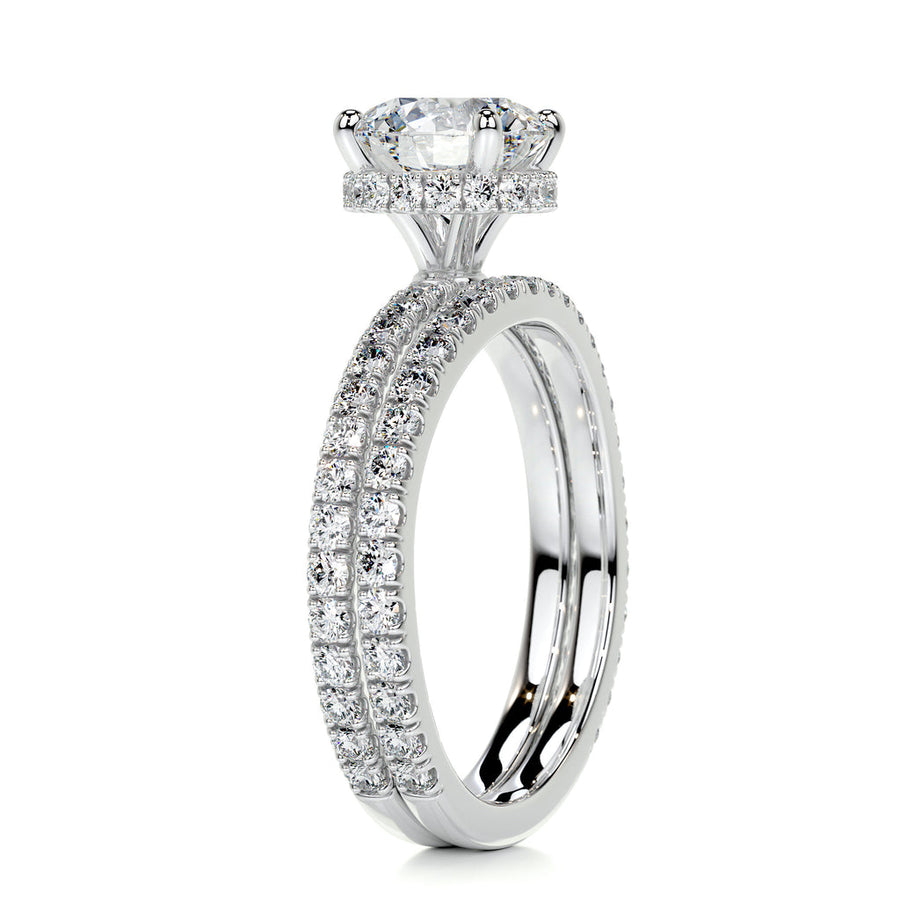 1.25 CT Round Hidden Halo CVD F/VS Diamond Bridal Ring Set - Barbara Maison 