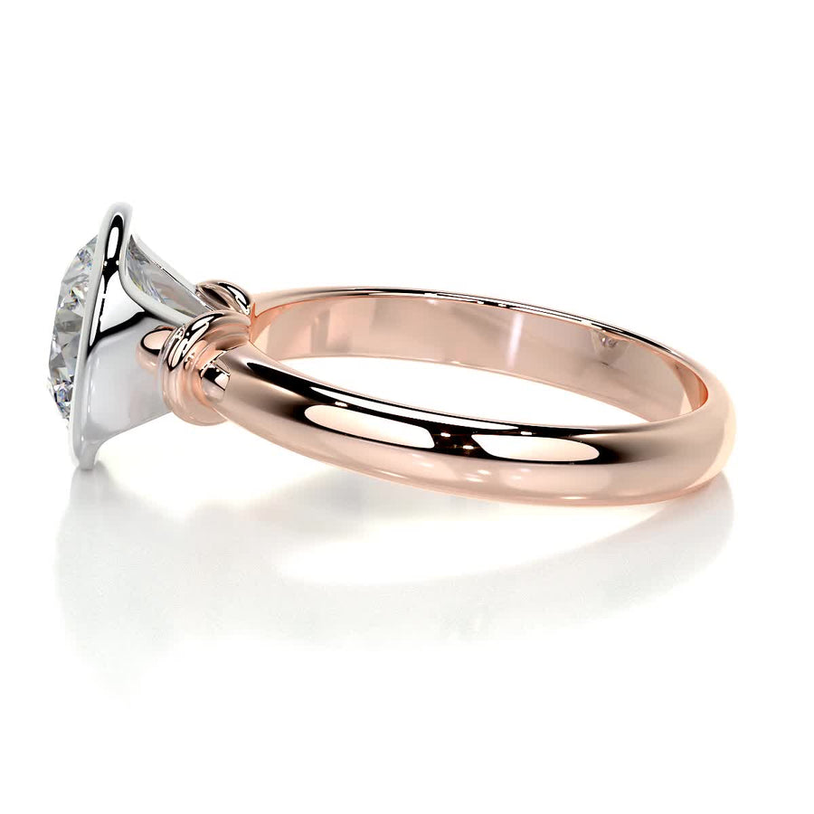 3.0 CT Round Bezel CVD F/SI1 Diamond Engagement Ring - Barbara Maison 