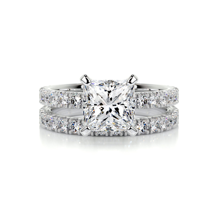 1.50 CT Princess Solitaire CVD F/VS Diamond Bridal Ring Set - Barbara Maison 