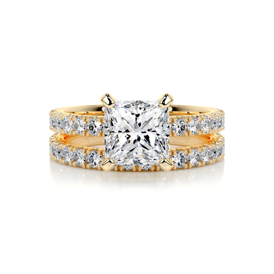 1.50 CT Princess Solitaire CVD F/VS Diamond Bridal Ring Set - Barbara Maison 