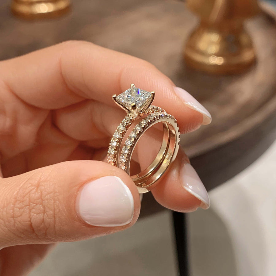 1.50 CT Princess Solitaire CVD F/VS Diamond Bridal Ring Set - Barbara Maison 