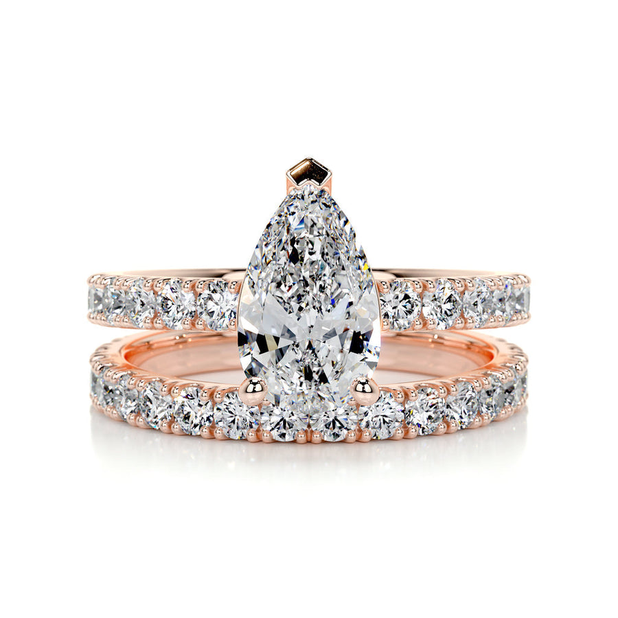 1.50 CT Pear Solitaire CVD F/VS Diamond Bridal Ring Set - Barbara Maison 