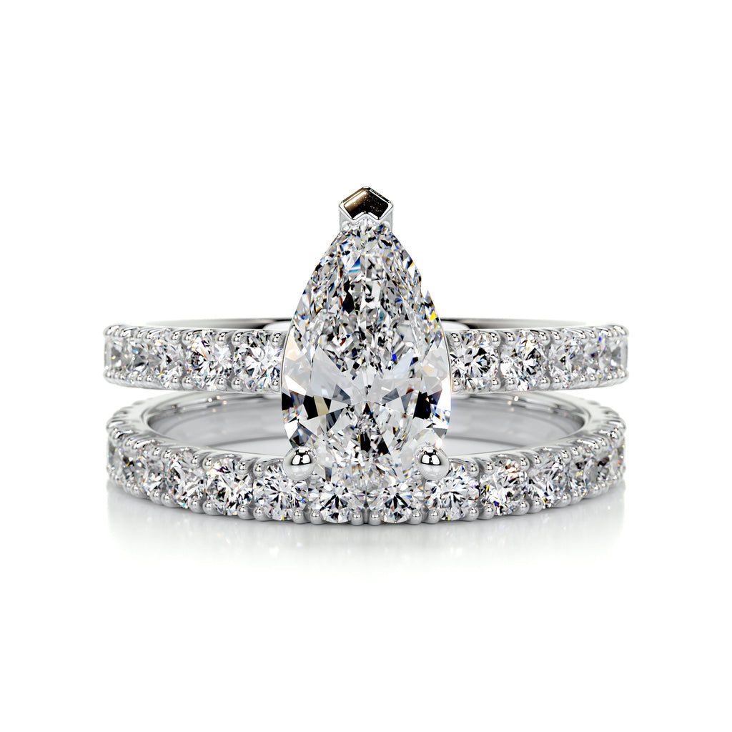 1.50 CT Pear Solitaire CVD F/VS Diamond Bridal Ring Set - Barbara Maison 