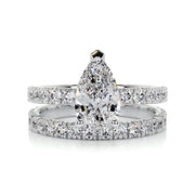 1.50 CT Pear Solitaire CVD F/VS Diamond Bridal Ring Set - Barbara Maison 
