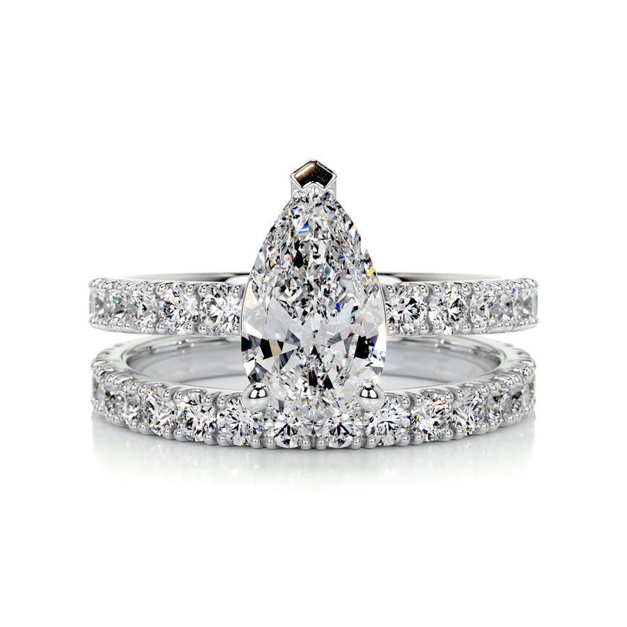 1.50 CT Pear Solitaire CVD F/VS Diamond Bridal Ring Set - Barbara Maison 