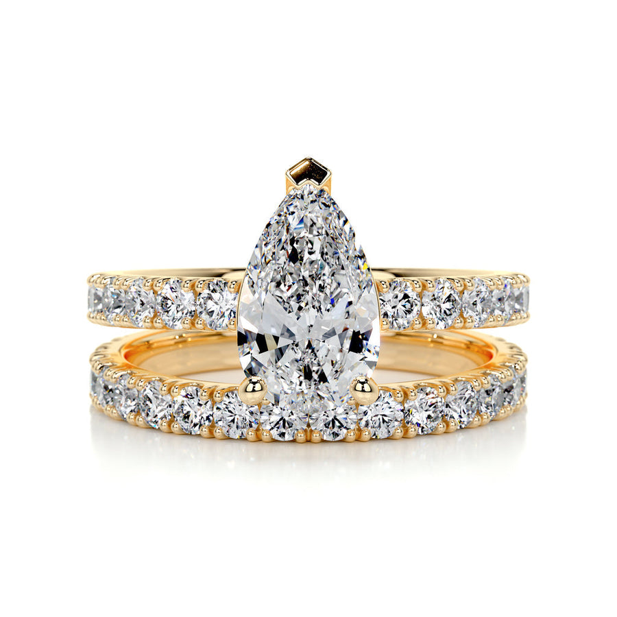 1.50 CT Pear Solitaire CVD F/VS Diamond Bridal Ring Set - Barbara Maison 