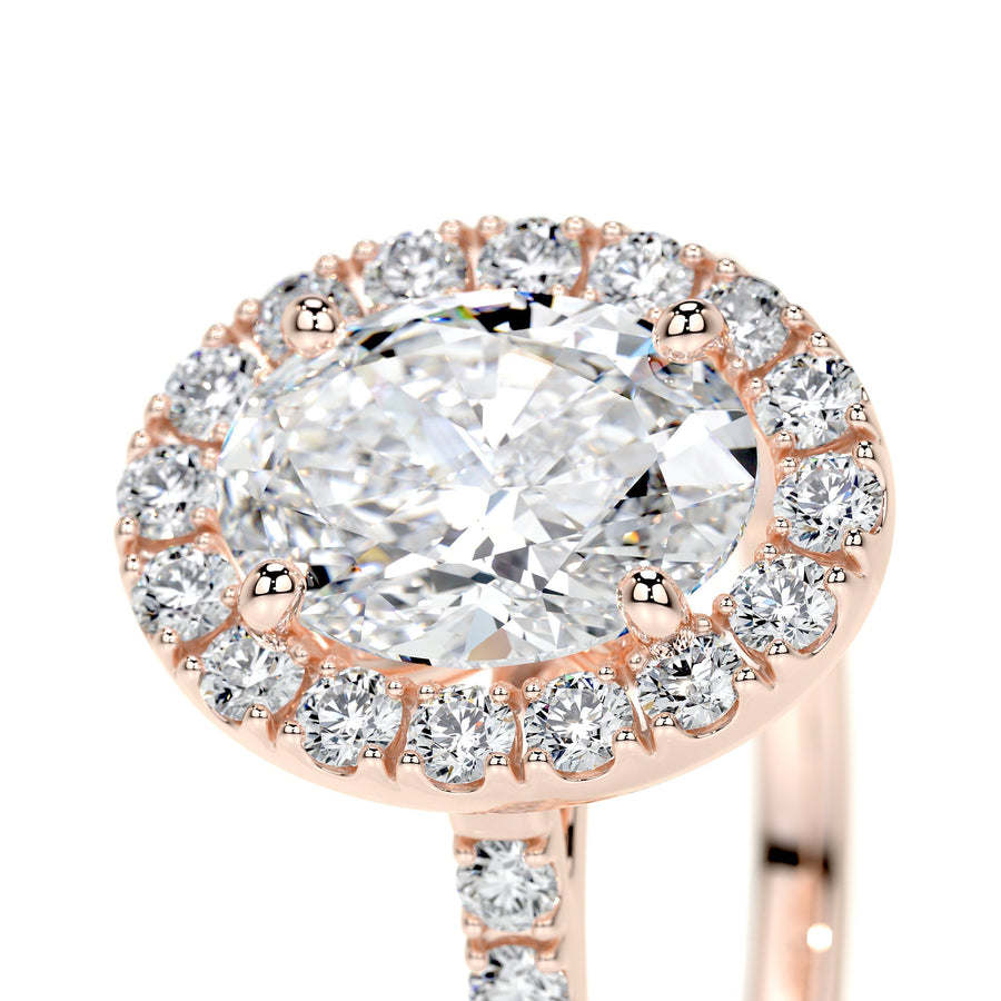 1.0 CT Oval Halo CVD F/VS2 Diamond Engagement Ring - Barbara Maison 