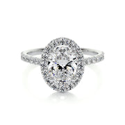 1.0 CT Oval Halo CVD F/VS2 Diamond Engagement Ring - Barbara Maison 