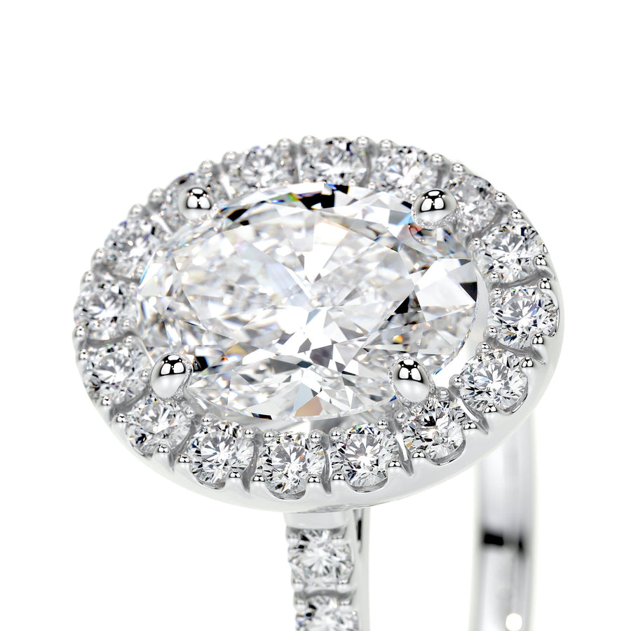 1.0 CT Oval Halo CVD F/VS2 Diamond Engagement Ring - Barbara Maison 