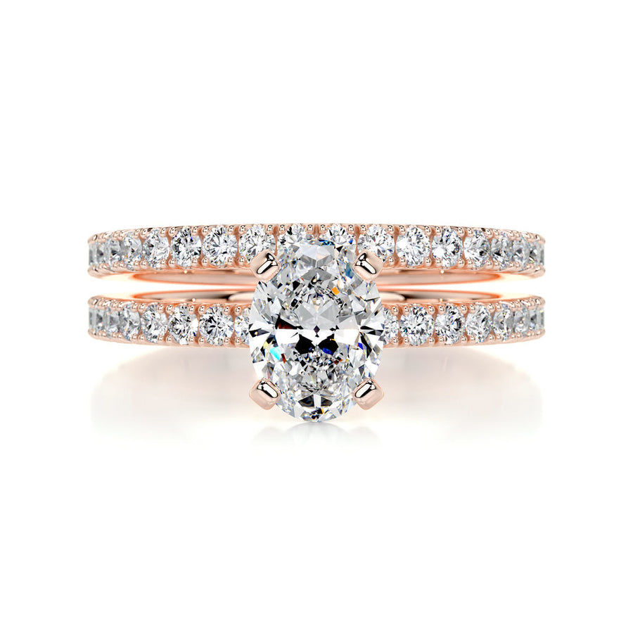 1.0 CT Oval Solitaire CVD F/VS Diamond Bridal Ring Set - Barbara Maison 
