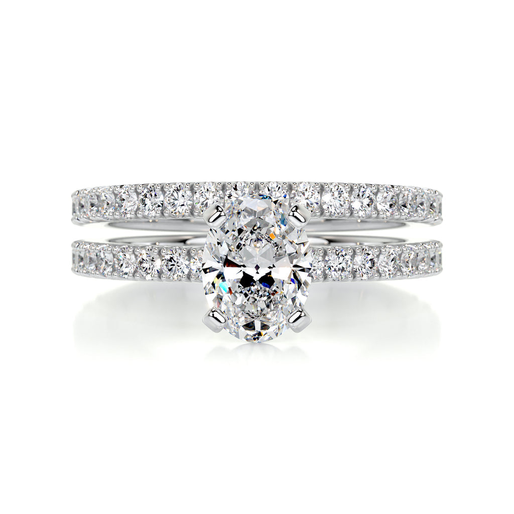 1.0 CT Oval Solitaire CVD F/VS Diamond Bridal Ring Set - Barbara Maison 