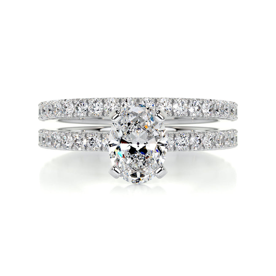 1.0 CT Oval Solitaire CVD F/VS Diamond Bridal Ring Set - Barbara Maison 