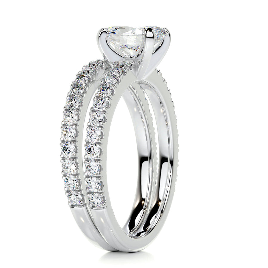 1.0 CT Oval Solitaire CVD F/VS Diamond Bridal Ring Set - Barbara Maison 