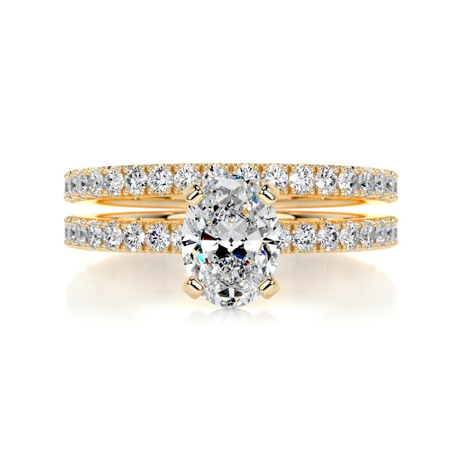1.0 CT Oval Solitaire CVD F/VS Diamond Bridal Ring Set - Barbara Maison 