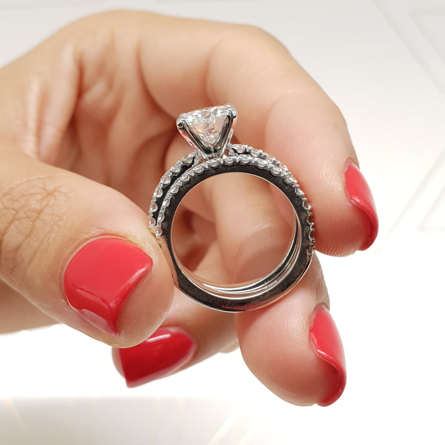 1.50 CT Round Solitaire CVD F/VS Diamond Bridal Ring Set - Barbara Maison 