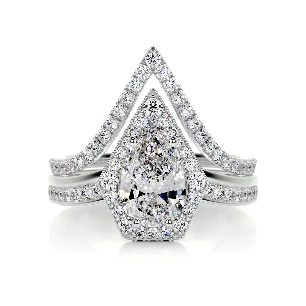 1.50 CT Pear Halo CVD F/VS Diamond Bridal Ring Set - Barbara Maison 