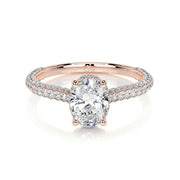1.20 CT Oval Triple Pave CVD H/SI1 Diamond Engagement Ring - Barbara Maison 