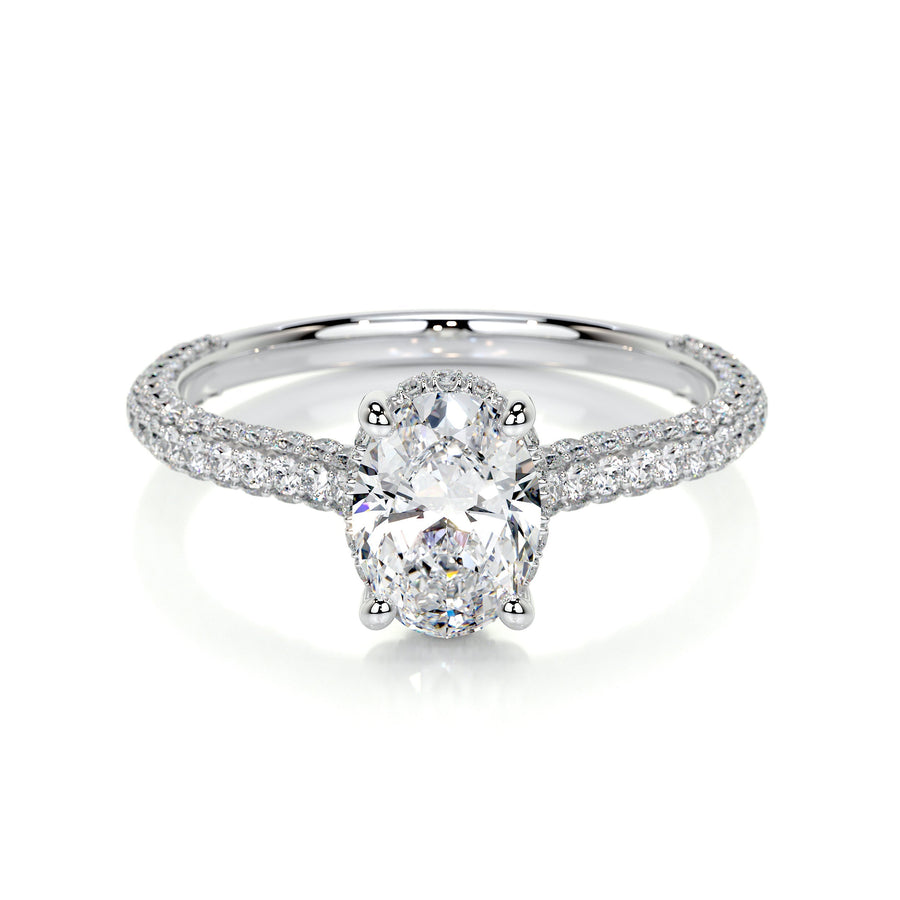 1.20 CT Oval Triple Pave CVD H/SI1 Diamond Engagement Ring - Barbara Maison 
