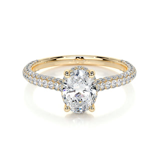 1.20 CT Oval Triple Pave CVD H/SI1 Diamond Engagement Ring - Barbara Maison 