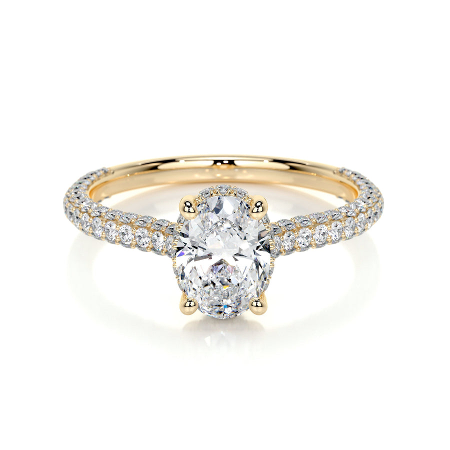 1.20 CT Oval Triple Pave CVD H/SI1 Diamond Engagement Ring - Barbara Maison 