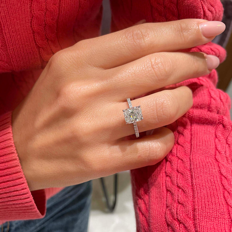 2.0 CT Radiant Hidden Halo CVD E/VS2 Diamond Engagement Ring - Barbara Maison 