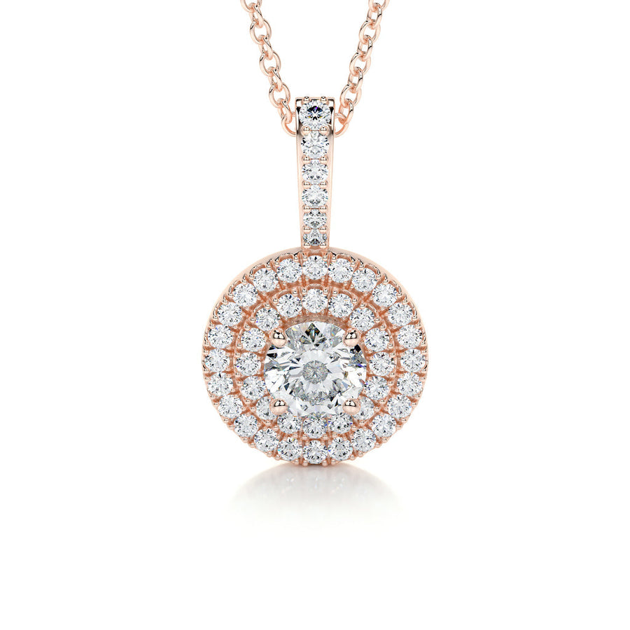 0.50 CT Round Double Halo CVD F/VS Diamond Necklace - Barbara Maison 