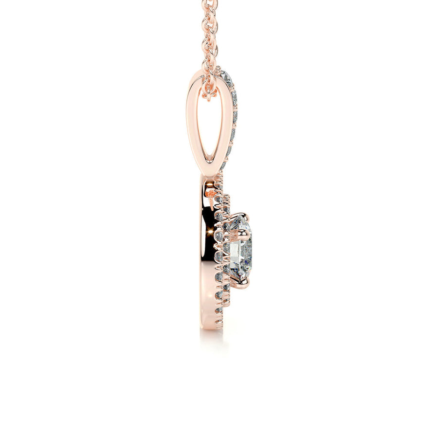 0.50 CT Round Double Halo CVD F/VS Diamond Necklace - Barbara Maison 