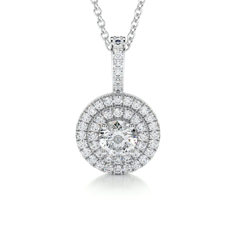 0.50 CT Round Double Halo CVD F/VS Diamond Necklace - Barbara Maison 