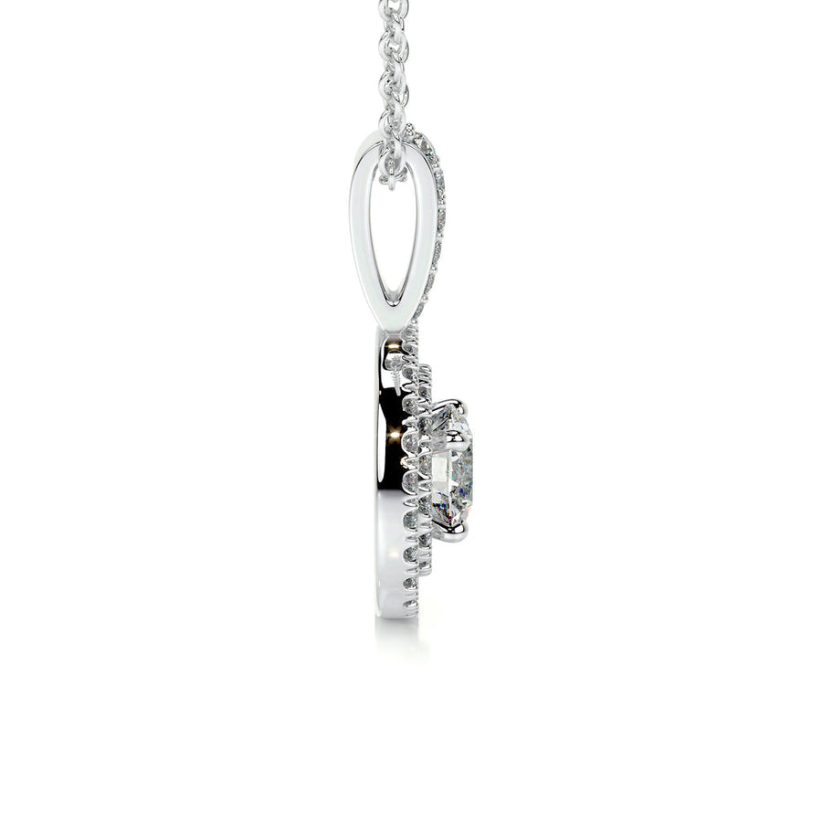 0.50 CT Round Double Halo CVD F/VS Diamond Necklace - Barbara Maison 