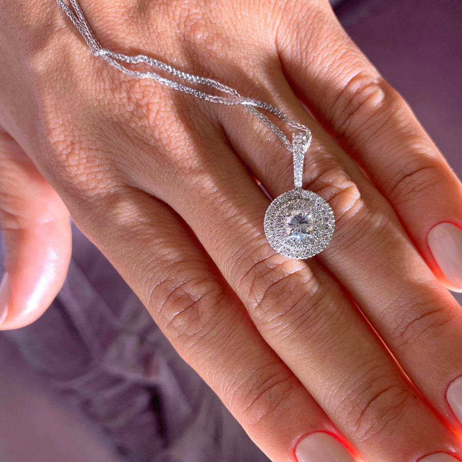 0.50 CT Round Double Halo CVD F/VS Diamond Necklace - Barbara Maison 