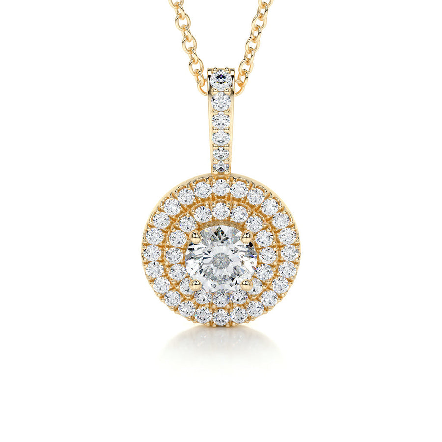 0.50 CT Round Double Halo CVD F/VS Diamond Necklace - Barbara Maison 