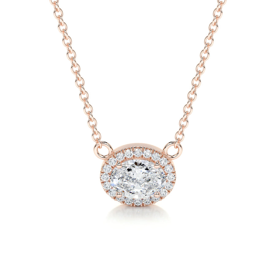 1.0 CT Oval Halo CVD F/VS Diamond Necklace - Barbara Maison 