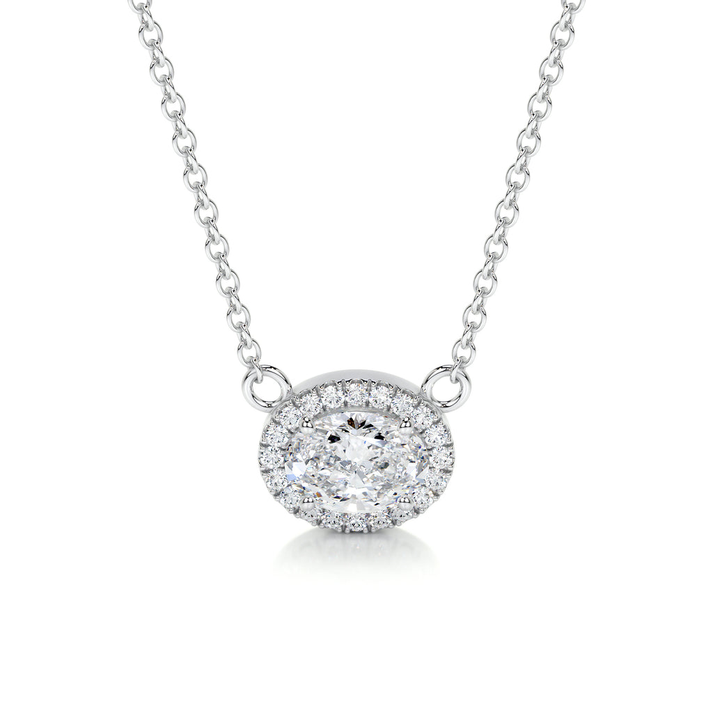 1.0 CT Oval Halo CVD F/VS Diamond Necklace - Barbara Maison 