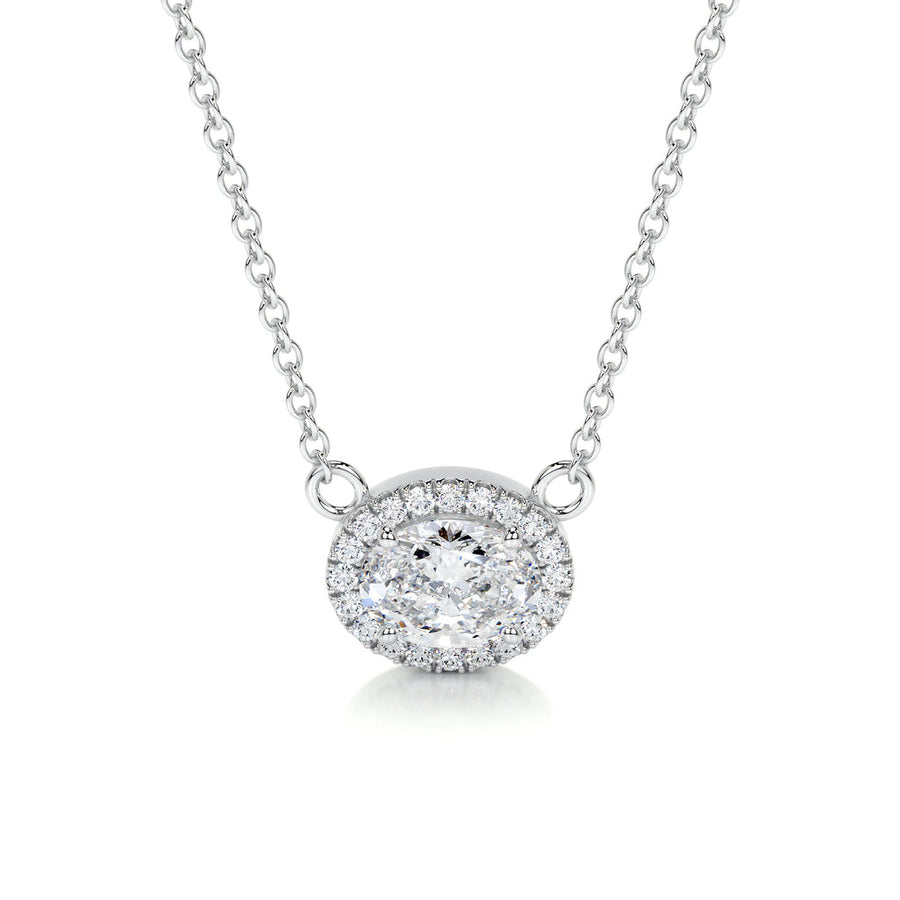 1.0 CT Oval Halo CVD F/VS Diamond Necklace - Barbara Maison 
