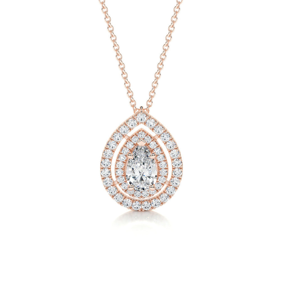 1.0 CT Pear Double Halo CVD F/VS Diamond Necklace - Barbara Maison 