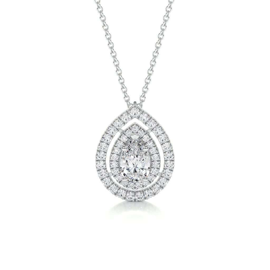 1.0 CT Pear Double Halo CVD F/VS Diamond Necklace - Barbara Maison 