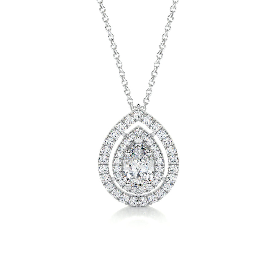 1.0 CT Pear Double Halo CVD F/VS Diamond Necklace - Barbara Maison 